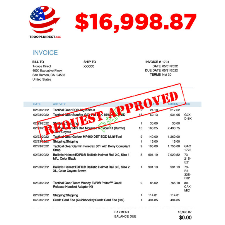 Troops Direct Invoice May 2022