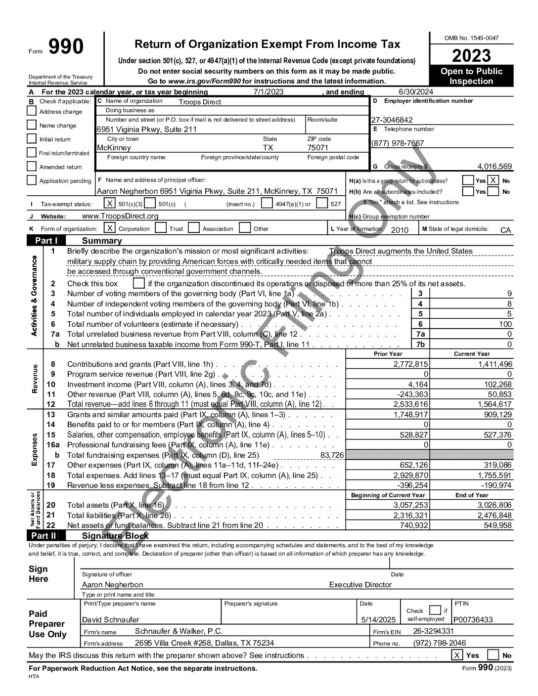 TroopsDirect 990 FY24 Pdf